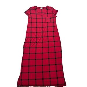 SOMA M Cool Nights Short Sleeve Maxi Nightgown Sleep Shirt Red Black Plaid